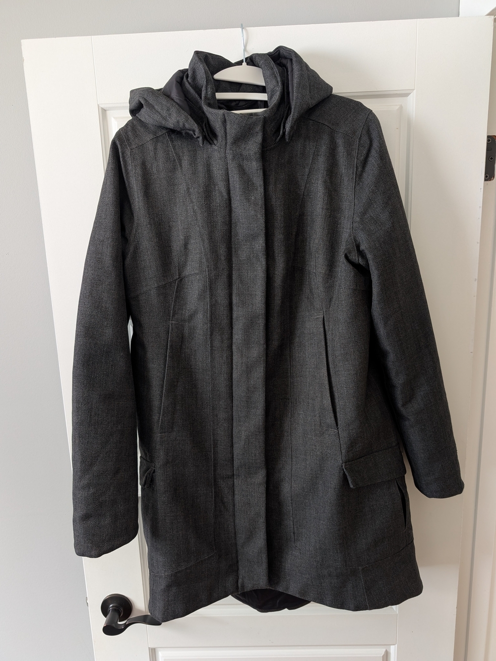 The North Face Temescal Trench Coat Dark Grey Heather Herringbone Women's M EUC